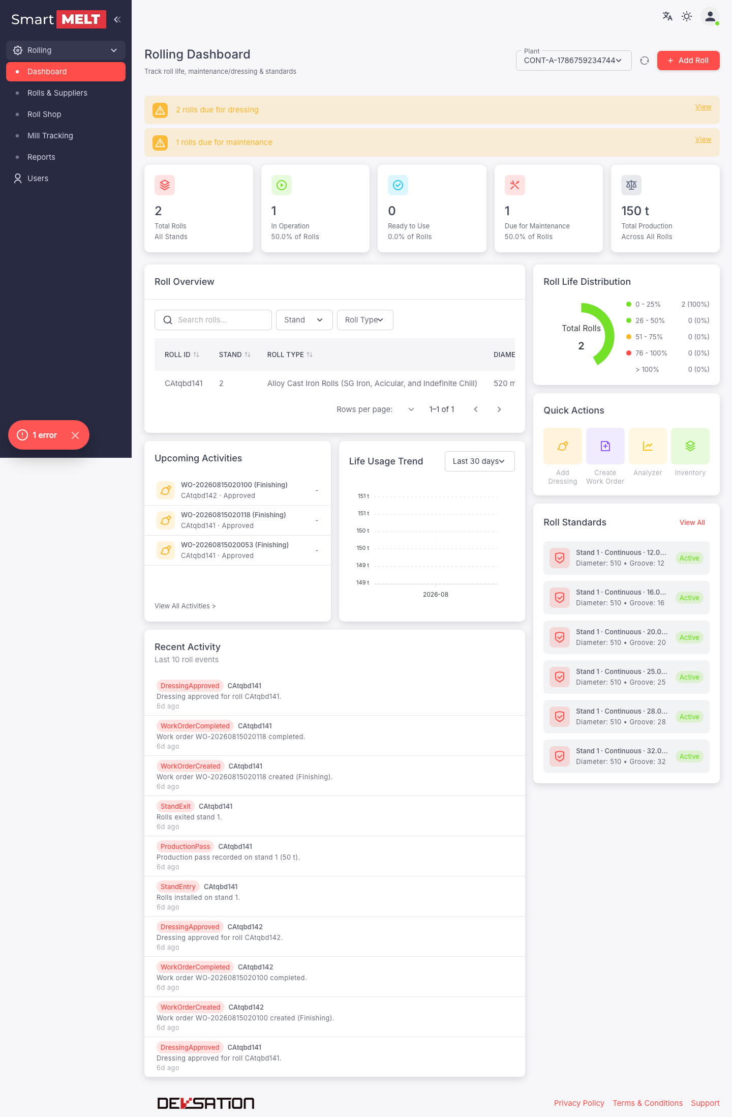 Rolling Dashboard with fleet KPIs