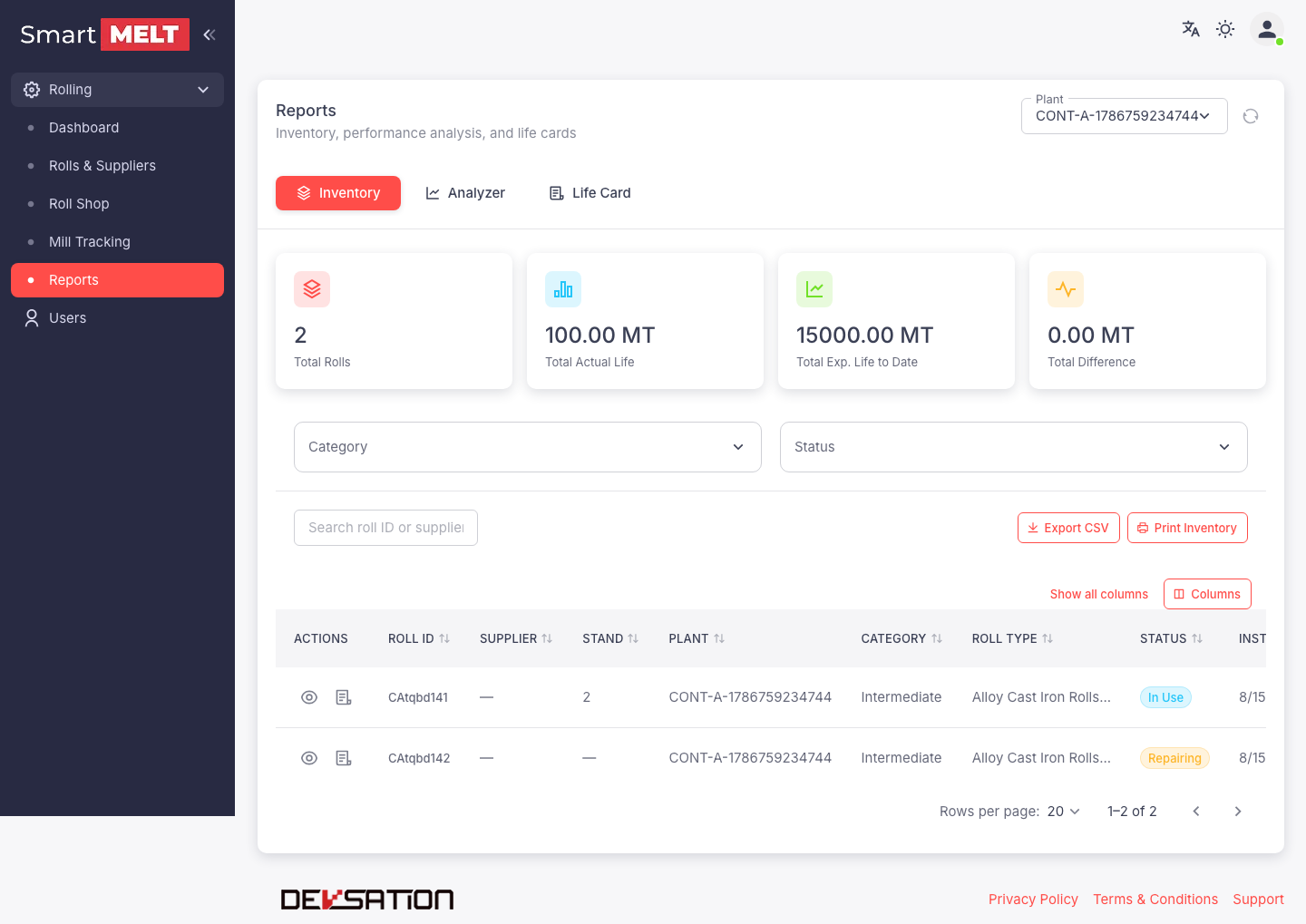 Reports inventory life and cost